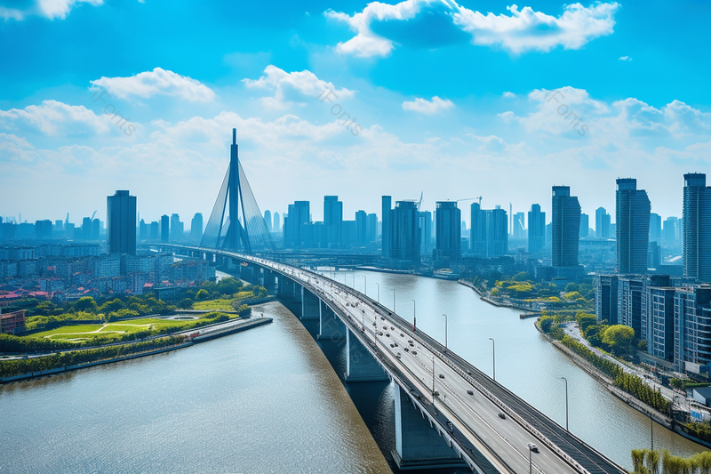 城市交通枢纽交通通畅的跨江大桥城市风景,高清,摄影图,摄影图片,图片大全,摄影图免费下载